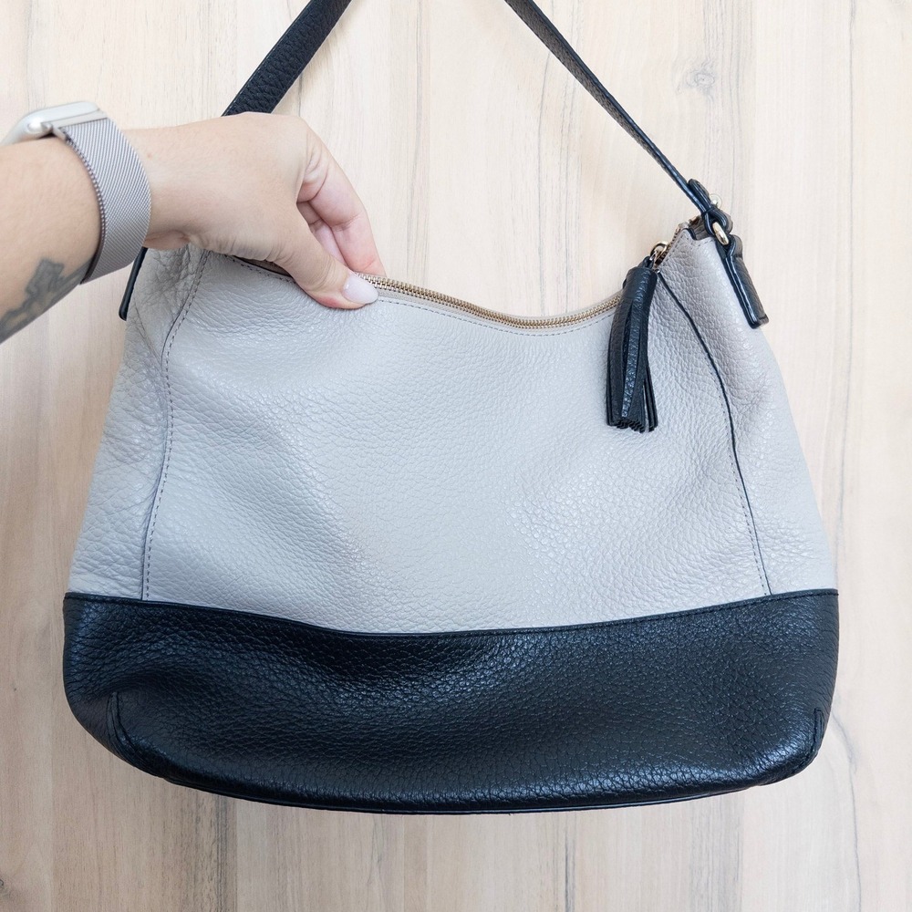 Kate Spade Hobo Leather Shoulder Bag Beige Black Colorblock Preppy‎ Minimalist View 6